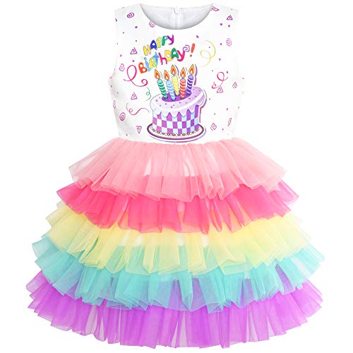 Sunny Fashion Vestido para niña Cumpleaños Princesa Arco Iris Pastel Globo 5 años