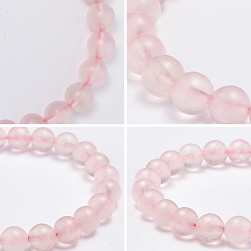 SUNNYCLUE Natural auténtica Piedras Preciosas Perlas de Cuarzo Rosa Pulsera elástica Cuentas Redondas de 8 mm de Alrededor de 7"Unisex