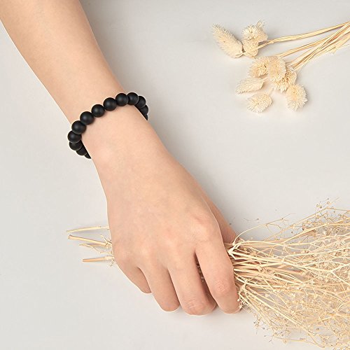 SUNNYCLUE Natural genuino mate niebla negro ágata piedras preciosas perlas Pulsera elástico 8 mm Ronda Perlas de aproximadamente 7 "unisex