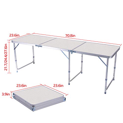 Sunreal Mesa Plegable portátil 1,82 m Ajustable Plegable para Camping/Cocina/Mesa de Trabajo para Picnic/Barbacoa/Cena al Aire Libre en Interiores