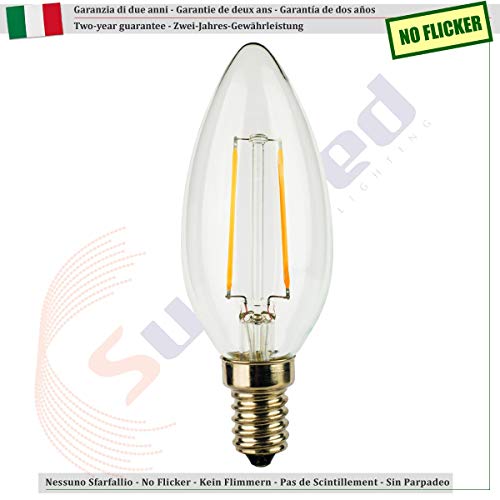 SunSeed 6x Bombilla Vela Filamento LED E14 2W = 25W Blanco Cálido 2700K