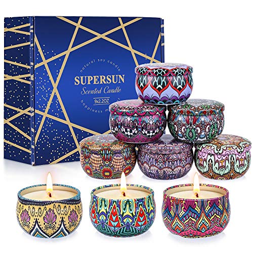 SUPERSUN Velas Aromaticas Perfumadas Regalos para Mujer, 9 X 2.5oz Velas Decorativas 135-180 Horas para Fragancia Casera, Relajación y Alivio De Estrés, Regalos para Mujer, Niña