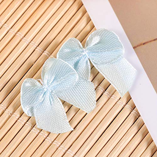 SUPVOX 100 unids Mini arcos de la cinta de satén Apliques Coser Craft DIY Kids Girls Headwear Accesorios para el cabello Regalo Craft Decoración de la boda (azul cielo)