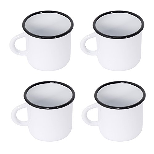 Surtido de 4 tazas de metal esmaltado - Diámetro 8 cm - 250 ml - Blanco