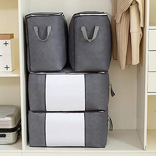 SWAWIS 5 PCS Bolsa de almacenamiento para ropa de Gran Capacidad, Organizador Plegable y Transpirable para el Armario, con Asa Reforzada y Cremallera Robusta, 60 x 40 x 35 cm,Gris