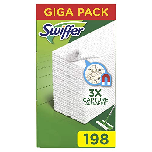 Swiffer - Paños de repuesto para escoba, para atrapar y capturar 3 veces más polvo, suciedad y pelos de una escoba tradicional 198 Unità Verde