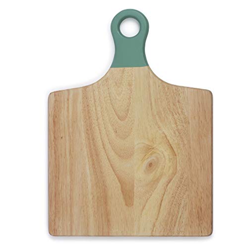 Tabla de cortar de madera, 35 x 25 cm, tabla de cortar cuadrada (tabla de cortar, tabla, ojal para colgar, madera de caucho)