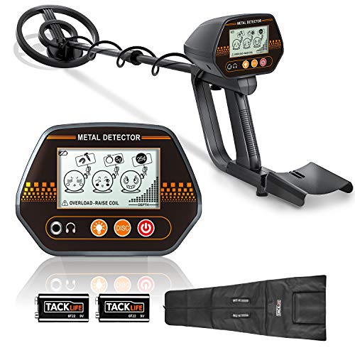 TACKLIFE Detector de Metales, 3 Tono de Audio y Modo Disco, con LCD Pantalla Retroiluminada Grande, Ajuste de Altitud(60-90 cm), Indicador de Batería, Impermeable y Bolsa de Transporte - MMD02