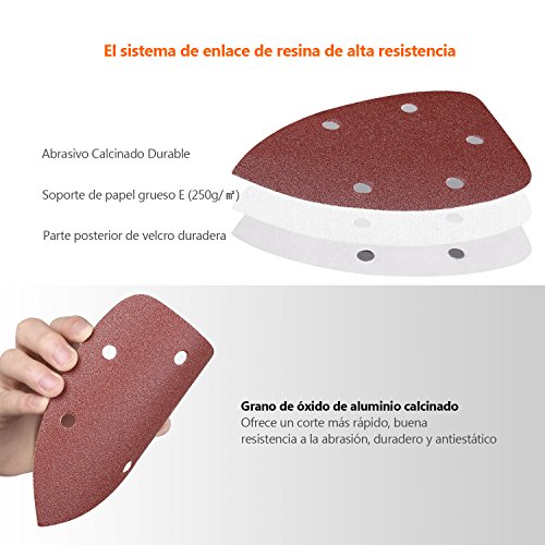 TACKLIFE Papeles de Lija de 40 Piezas 40, 80, 120, 240 Granos Surtidos 140x140x100mm ASD01C Papeles de Lija Abrasivos con 5 Agujeros, Velcro Durable para Lijadora de 140mm, Seco, Cambio Rápido