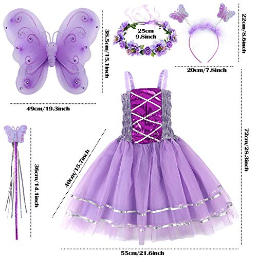 Tacobear Disfraz Hada Niña Disfraz Mariposa con Alas Hada Vestido Diademas Corona Flores Varitas Magicas Hada Mariposa Princesa Disfraces Accesorios Regalos Fiesta Cumpleaños para Niñas Niños (Morado)