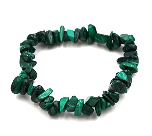 Taddart Minerals – Pulsera verde de la piedra preciosa natural malaquita montada en hilo de nailon elástico – hecha a mano