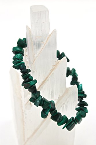 Taddart Minerals – Pulsera verde de la piedra preciosa natural malaquita montada en hilo de nailon elástico – hecha a mano