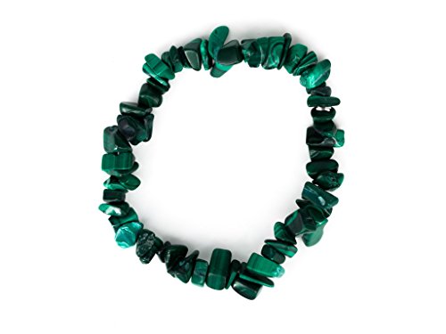 Taddart Minerals – Pulsera verde de la piedra preciosa natural malaquita montada en hilo de nailon elástico – hecha a mano