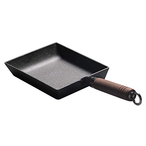 Tamagoyaki Japonés Tortilla Pan/Huevo Pan, Rectángulo Sartén, Mini Antiadherente Sartén, Hierro Fundido Sartén con Mango Madera - Negro, free size