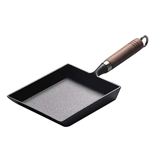 Tamagoyaki Japonés Tortilla Pan/Huevo Pan, Rectángulo Sartén, Mini Antiadherente Sartén, Hierro Fundido Sartén con Mango Madera - Negro, free size