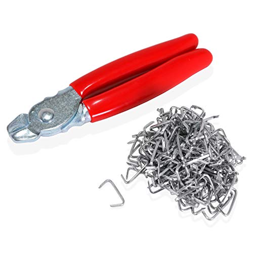 Tamwell - Alicates para anillos de cerdo con 200 anillos galvanizados - Kit de alicates rectos con resorte para tapicería, vallas, cuerda elástica, salchichas y cárnes.