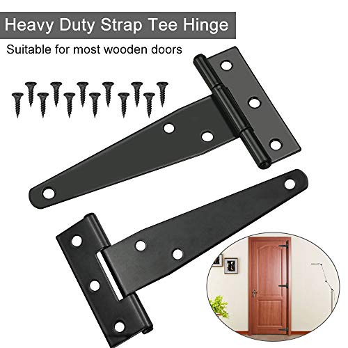 TANCUDER 6PCS Bisagras en T Bisagras Puertas Madera con 36 Tornillos Bisagras Hardware de 4 Pulgadas Bisagras con Revestimiento de Color Negro para puerta de granero, cobertizo, Jardín