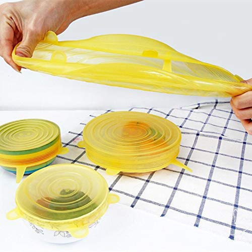 Tapa Cap de silicona reutilizables for alimentos frescos de mantenimiento de la Cobertura Universal de silicona estiramiento tapas de cocina Accesorios 6PCS JFCUICAN ( Color : Rosado , Size : Gratis )