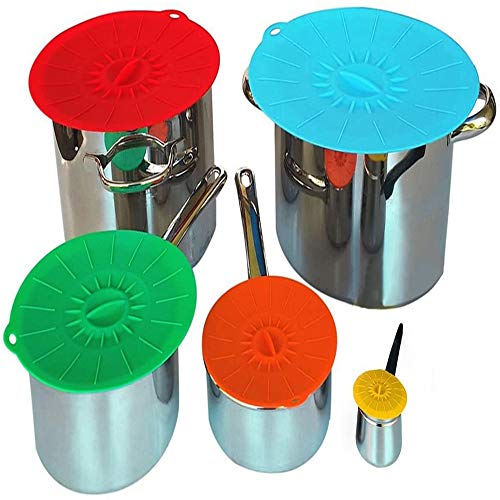 Tapas de Silicona,Tapa Microondas Elásticas 5Pack Lavable Tapas en Lavavajillas Reutilizable Sin BPA Ventosa Muticolor Alimentos Stretch Tapa de Ollas para Tapa Tazas, Boles o Tarros, Refrigerador