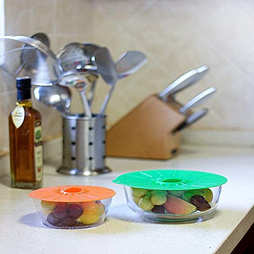 Tapas de Silicona,Tapa Microondas Elásticas 5Pack Lavable Tapas en Lavavajillas Reutilizable Sin BPA Ventosa Muticolor Alimentos Stretch Tapa de Ollas para Tapa Tazas, Boles o Tarros, Refrigerador