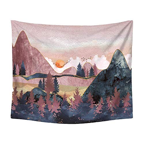 Tapiz de montaña para colgar en la pared dormitorio puesta de sol tapiz de puesta de sol niña dormitorio habitación paisaje natural decoración de la pared tapiz de mujer tela de fondo A2 150x150cm