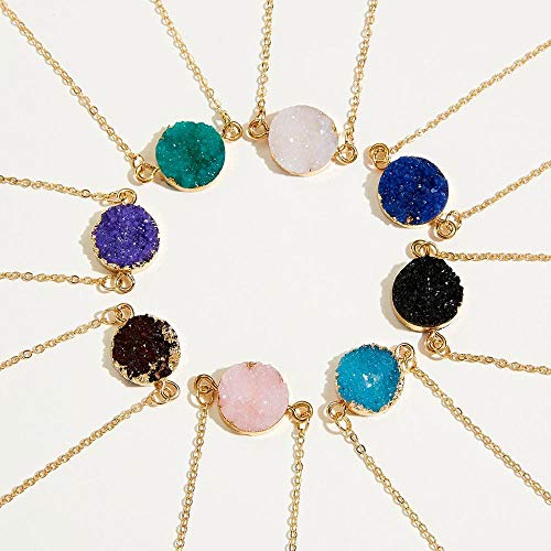 Tarjeta de Regalo Joyería Regalo Colgante Redondo Collar Piedra Natural Cuarzo Druzy Stone Link Chain Collar para Mujeres Collares-Luna Rosa_Los 40-47cm