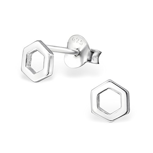 Tata Gisele© pendientes de plata 925/000 Circona forma hexagonal 5 mm – tuerca