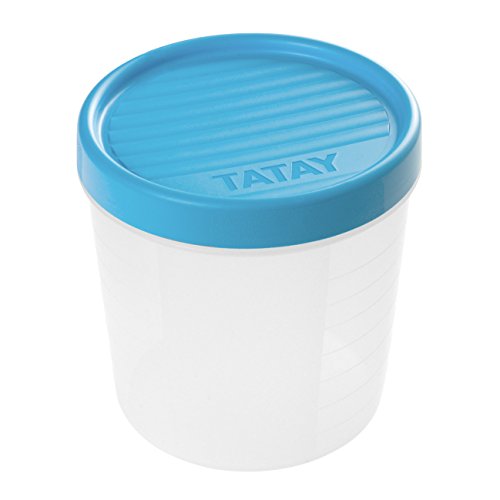 TATAY 1160900 - Contenedor de Alimentos hermético con Cierre a Rosca y medidor, transparente con tapa azul, Libre de BpA, 1 litro de capacidad, 12x12x12.5 cm