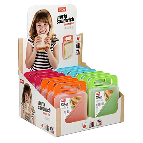 TATAY 1167101 - Portasandwich - Porta bocadillos para pan de molde reutilizable, libre de BPA, apto para microondas, congelador y lavavajillas, 1 unidad, colores surtidos