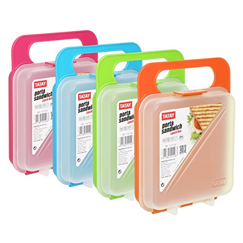 TATAY 1167101 - Portasandwich - Porta bocadillos para pan de molde reutilizable, libre de BPA, apto para microondas, congelador y lavavajillas, 1 unidad, colores surtidos