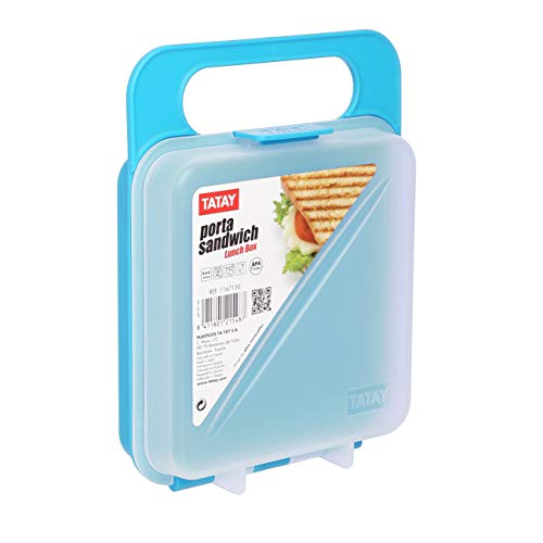 TATAY 1167101 - Portasandwich - Porta bocadillos para pan de molde reutilizable, libre de BPA, apto para microondas, congelador y lavavajillas, 1 unidad, colores surtidos