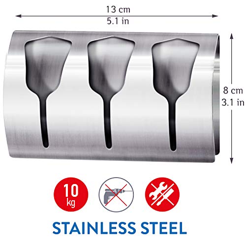 Tatkraft Bell Toallero Triple de Pared para Baño | Colgador Trapos Cocina Autoadhesivo Fuerte| Ganchos Adhesivos para Toallas Paños | Acero Inoxidable