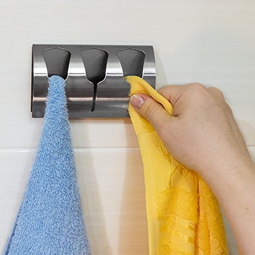 Tatkraft Bell Toallero Triple de Pared para Baño | Colgador Trapos Cocina Autoadhesivo Fuerte| Ganchos Adhesivos para Toallas Paños | Acero Inoxidable