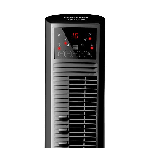 Taurus TMF1500 - Ventilador de torre con nebulizador de agua, Oscilante, 120 cm de altura, 3 velocidades, 3 modos de funcionamiento, Temporizador 12 horas, Mando a distancia, 90W