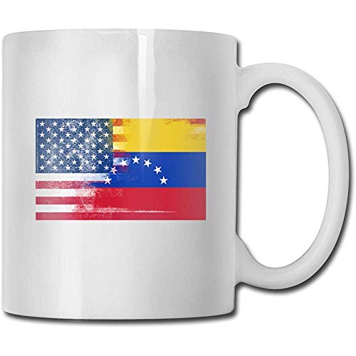 Taza de café de 11oz Venezuela Half America Flag Tazas de té de cerámica Regalos de novedad para mamá