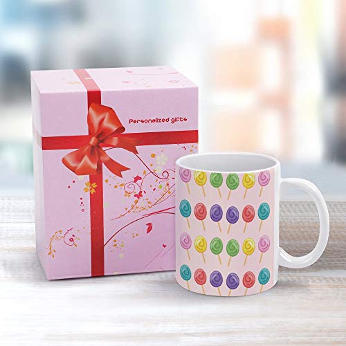 Taza de cerámica con diseño de piruleta con clip, diseño de caramelos, 11 onzas, regalo perfecto personalizado para marido, papá, mamá, abuelo, abuela.