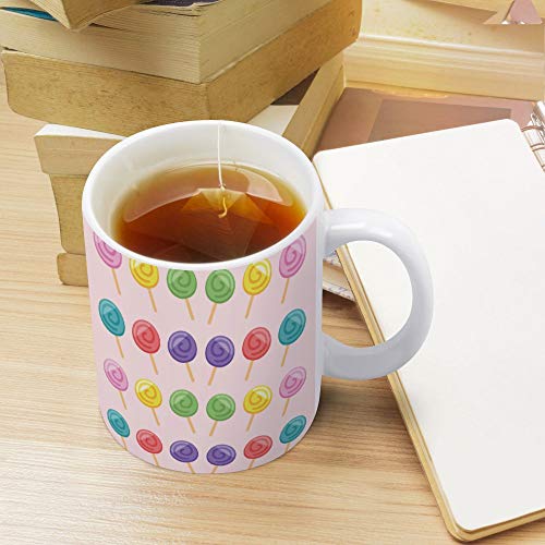 Taza de cerámica con diseño de piruleta con clip, diseño de caramelos, 11 onzas, regalo perfecto personalizado para marido, papá, mamá, abuelo, abuela.