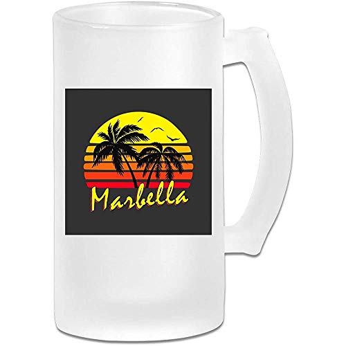 Taza de jarra de cerveza de vidrio esmerilado impresa de 16 oz - Marbella Vintage Sun - Taza gráfica