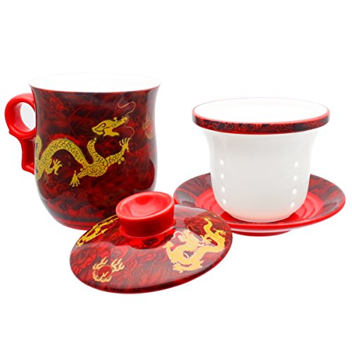 Taza de té de porcelana con tapa, infusor y platillo de HOLLIHI, cerámica china Jingdezhen, taza de café y té, sistema de preparación de té con hojas sueltas, para el hogar y la oficina