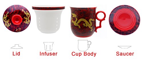 Taza de té de porcelana con tapa, infusor y platillo de HOLLIHI, cerámica china Jingdezhen, taza de café y té, sistema de preparación de té con hojas sueltas, para el hogar y la oficina