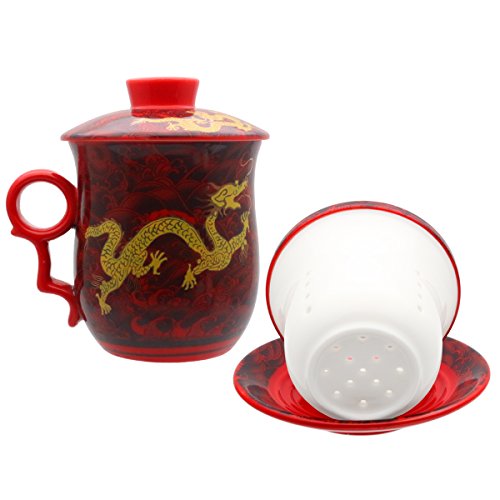 Taza de té de porcelana con tapa, infusor y platillo de HOLLIHI, cerámica china Jingdezhen, taza de café y té, sistema de preparación de té con hojas sueltas, para el hogar y la oficina