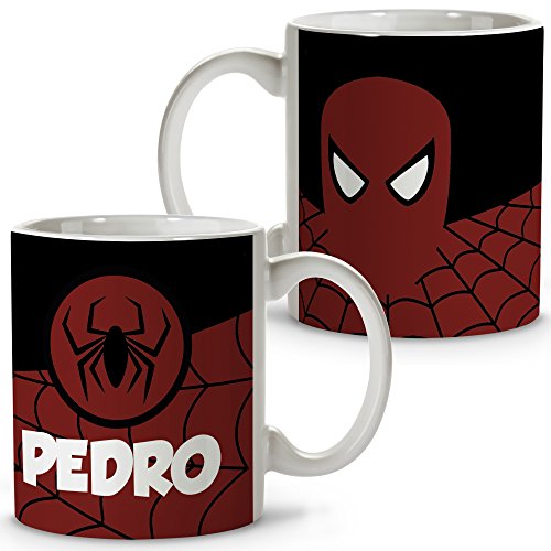 Taza Superhéroes Personalizada con Nombre. Regalo Friki. Varios Diseños y Colores Interior. Spiderman