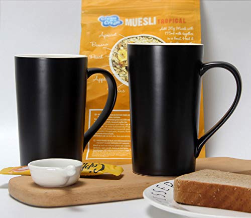 Tazas de café grandes de 20 oz / 600 ml, taza de cerámica Smilatte M007 Plain Tall con asa para hombres de papá, juego de 2, negro