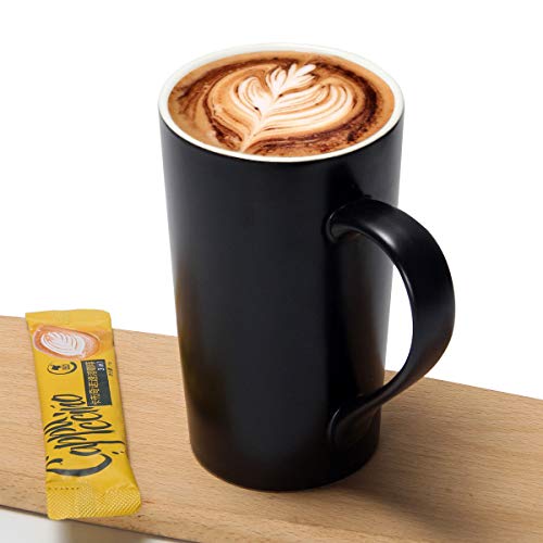 Tazas de café grandes de 20 oz / 600 ml, taza de cerámica Smilatte M007 Plain Tall con asa para hombres de papá, juego de 2, negro