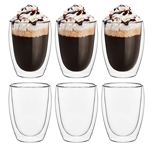 Tazas de café térmicas con Doble Capa de Vidrio Resistente para Bebidas frías y Calientes, Vino, café, té Helado y cócteles (Paquete de 6-350ml)