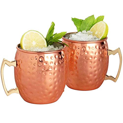 Tazas de Cobre de Moscow Mule Juego de dos, CNNIK Copa de cóctel de 530 ml - Apto para cualquier bebida helada - Cerveza, Coctel - Bar o en casa