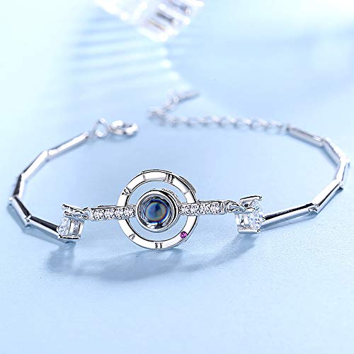 Te amo en 100 idiomas Pulsera de proyección, Pulsera con nombre de corazón para mujer / Joyas para el tobillo, Pulsera con memoria de amor en plata de ley 925 - Personalizada con tu propio nombre