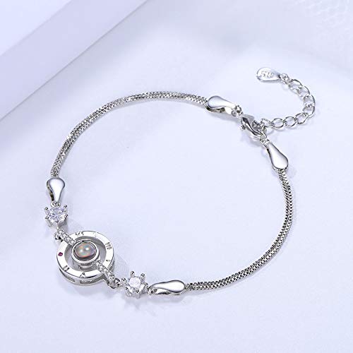 Te amo en 100 idiomas Pulsera de proyección, Pulsera con nombre de corazón para mujer / Joyas para el tobillo, Pulsera con memoria de amor en plata de ley 925 - Personalizada con tu propio nombre