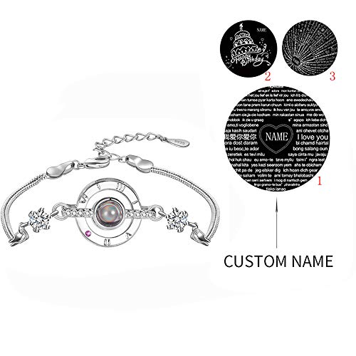 Te amo en 100 idiomas Pulsera de proyección, Pulsera con nombre de corazón para mujer / Joyas para el tobillo, Pulsera con memoria de amor en plata de ley 925 - Personalizada con tu propio nombre