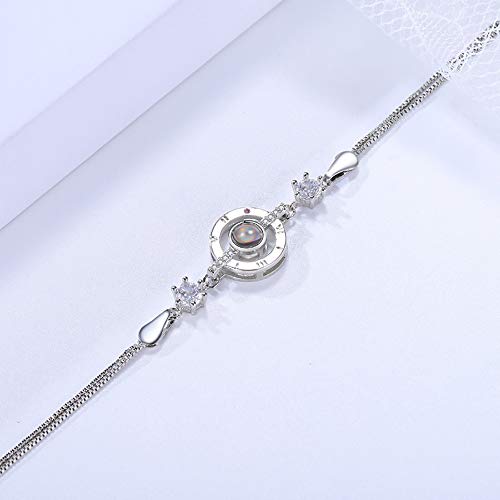 Te amo en 100 idiomas Pulsera de proyección, Pulsera con nombre de corazón para mujer / Joyas para el tobillo, Pulsera con memoria de amor en plata de ley 925 - Personalizada con tu propio nombre